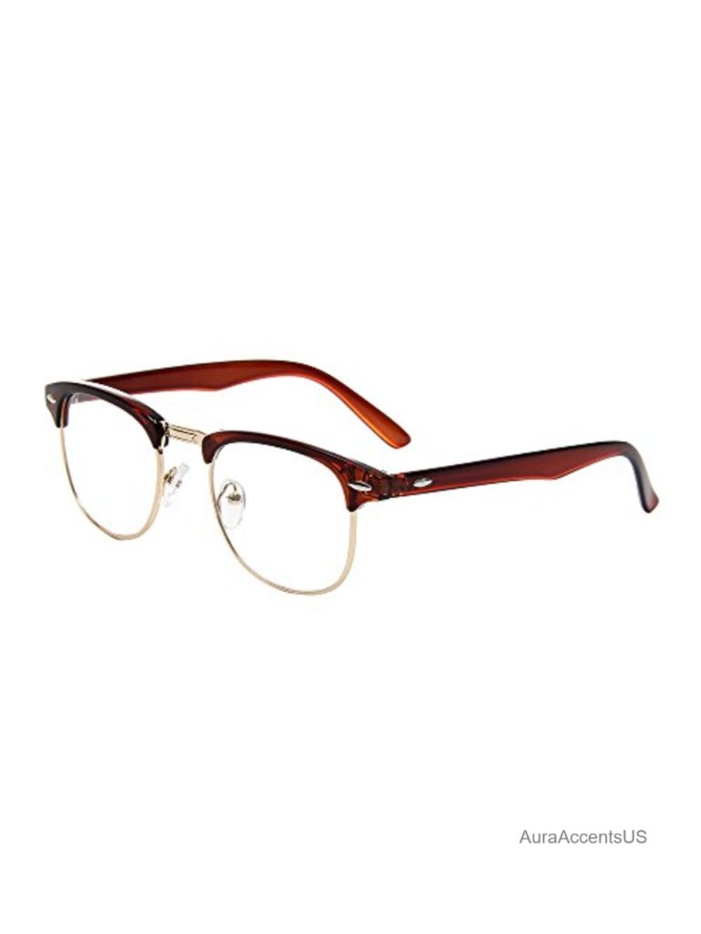 Vintage Half Frame Semi-Rimless Clear Lens Glasses Blue Light Blocking Eyewear